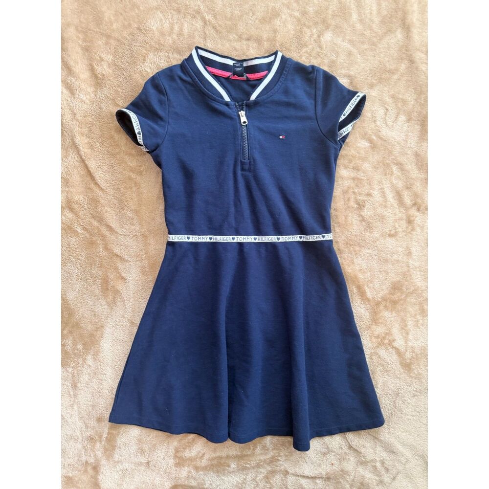 Tommy Hilfiger Girls Navy Blue Short Sleeve Fit & Flare Dress | Size 6x